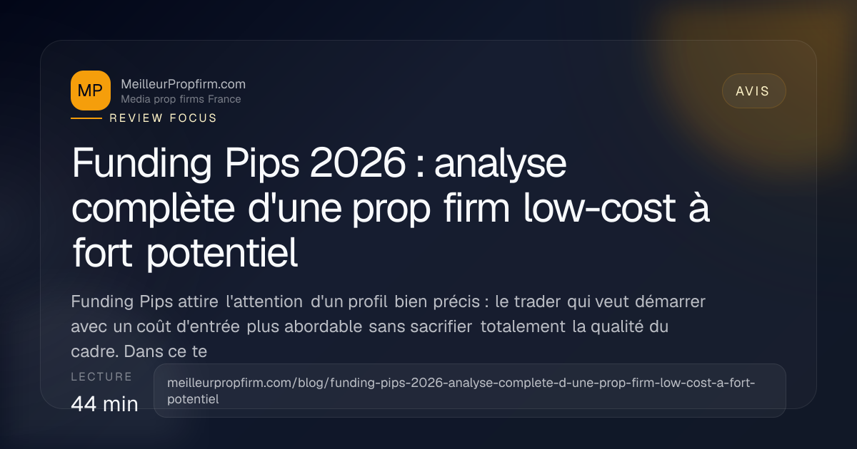 Illustration de couverture pour Funding Pips 2026 : analyse complète d'une prop firm low-cost à fort potentiel