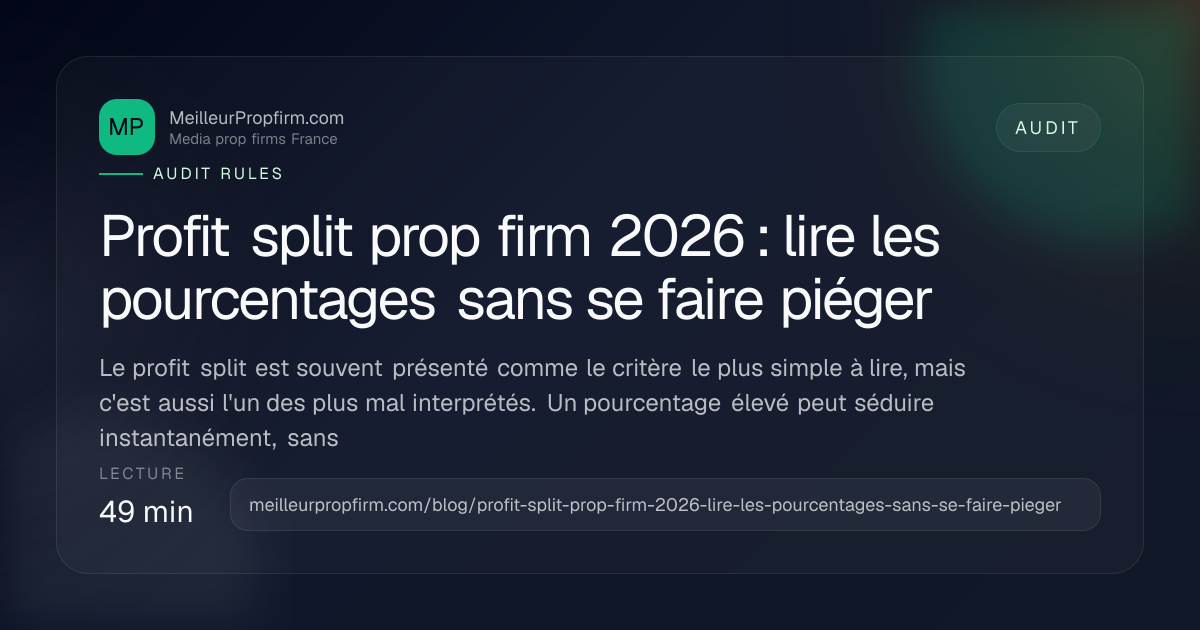 Illustration de couverture pour Profit split prop firm 2026 : lire les pourcentages sans se faire piéger