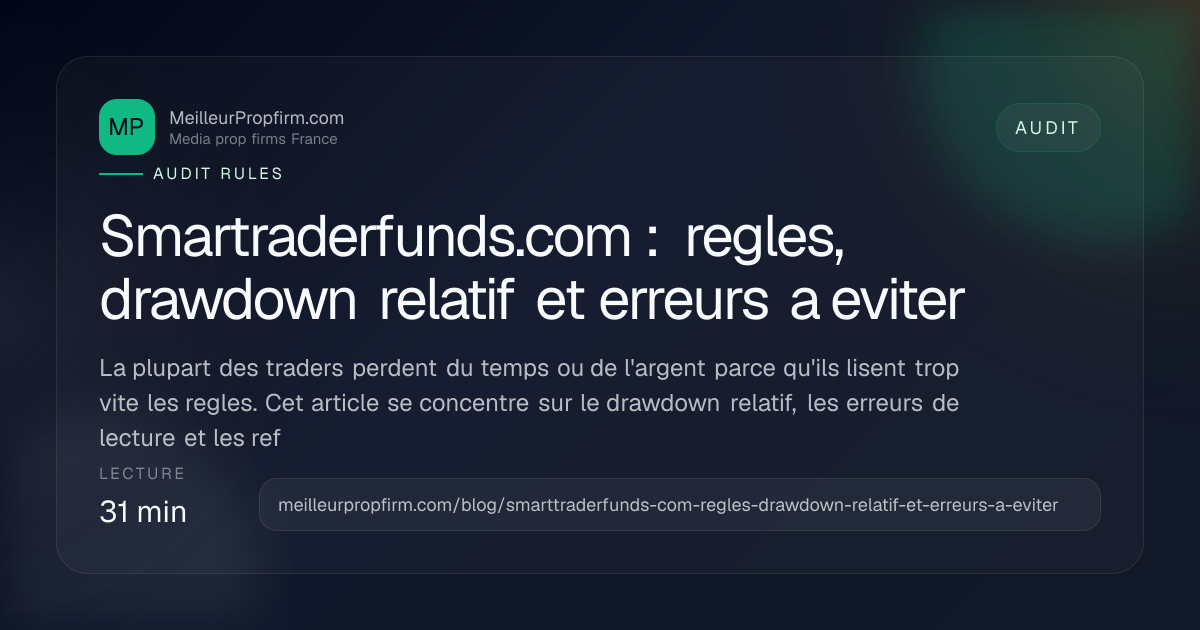 Illustration de couverture pour Smartraderfunds.com : regles, drawdown relatif et erreurs a eviter