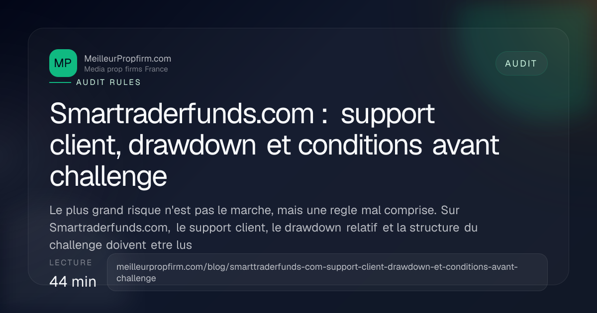 Illustration de couverture pour Smartraderfunds.com : support client, drawdown et conditions avant challenge